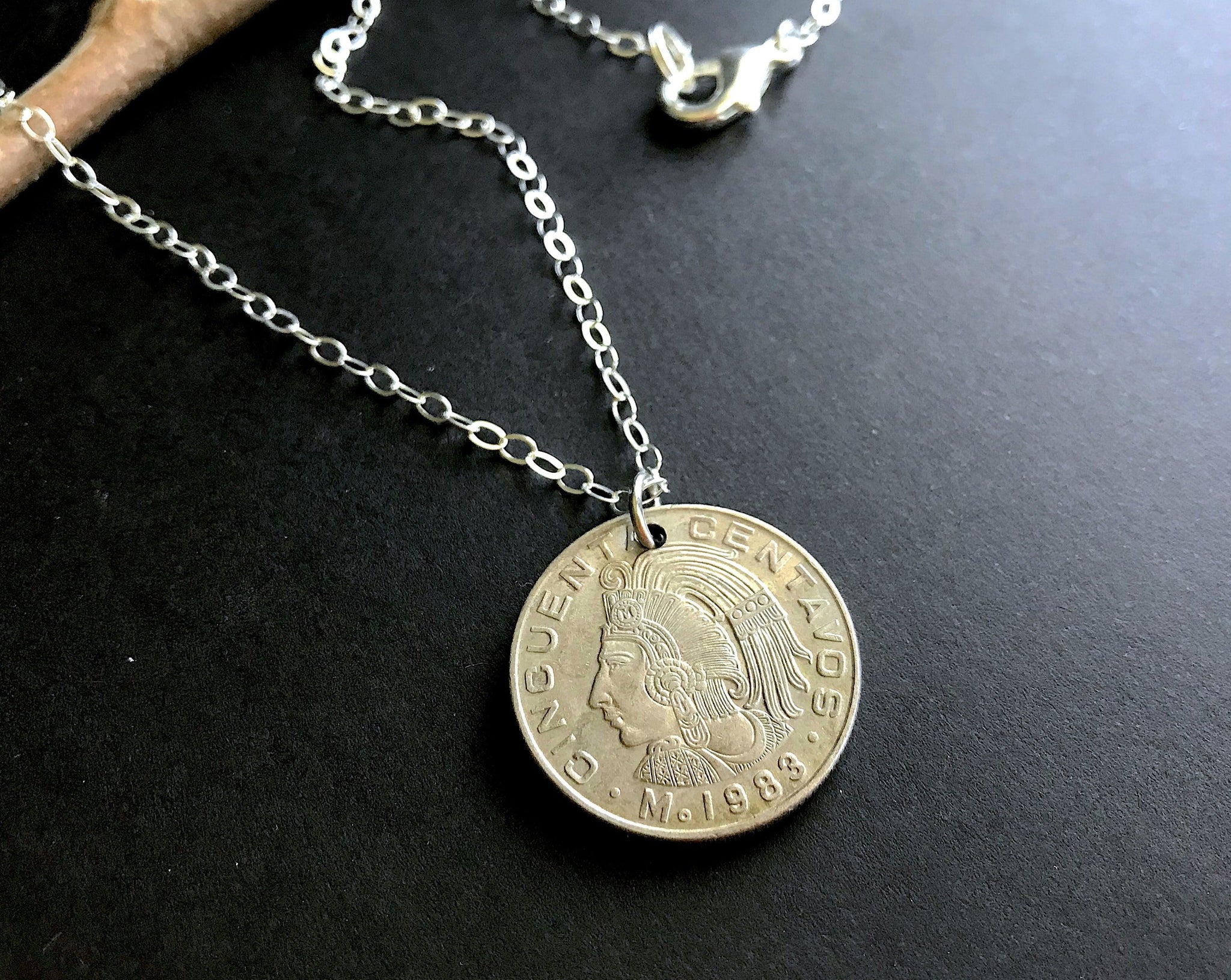 Vintage Mexican Coin Necklace Aztec Pendant Cuauhtemoc Jewelry