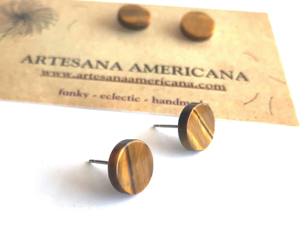 Tigers Eye Coin Shaped Studs